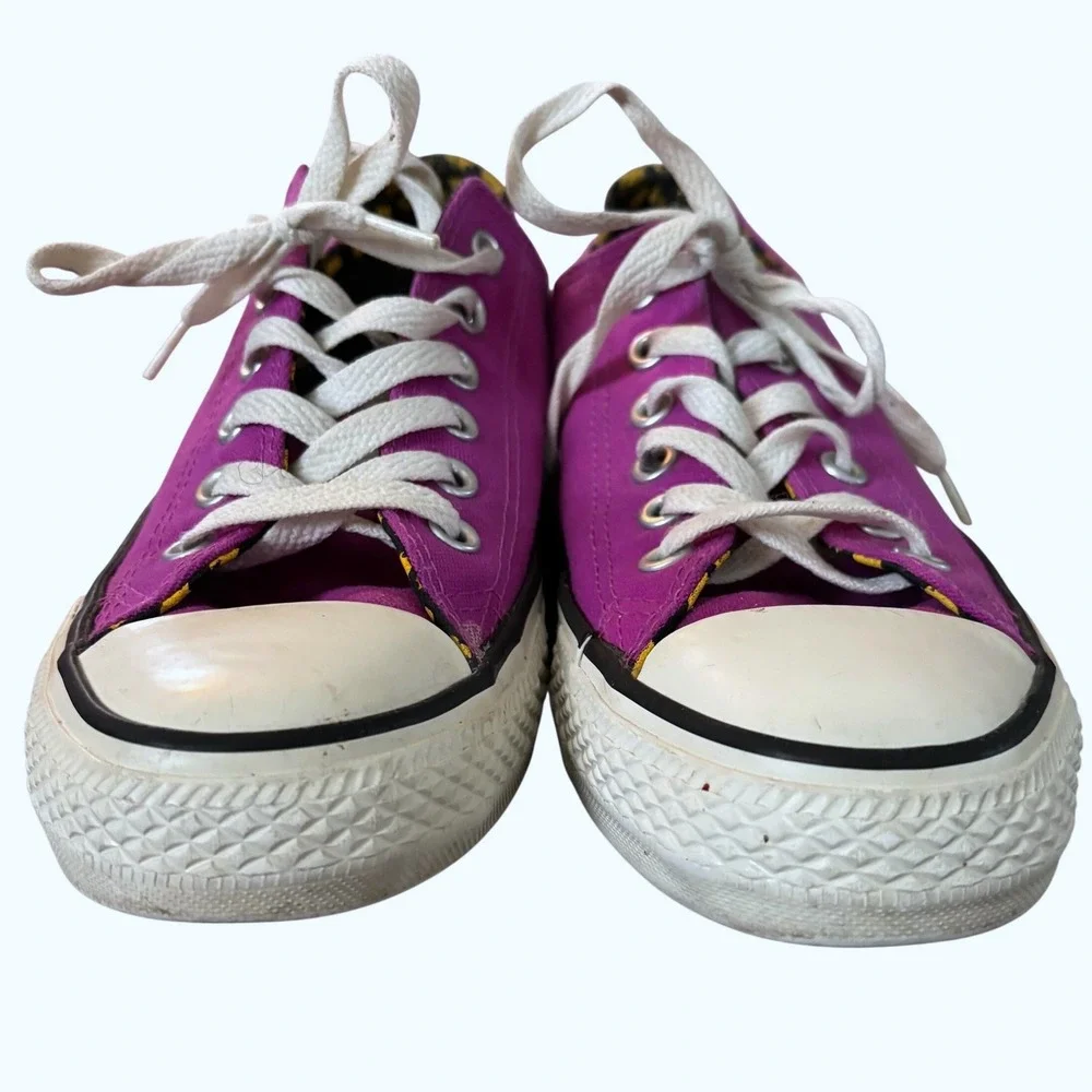 Converse All Star Sneakers Women's Sz 8 Purple Double Tongue Cheetah Print - Picture 3 of 8